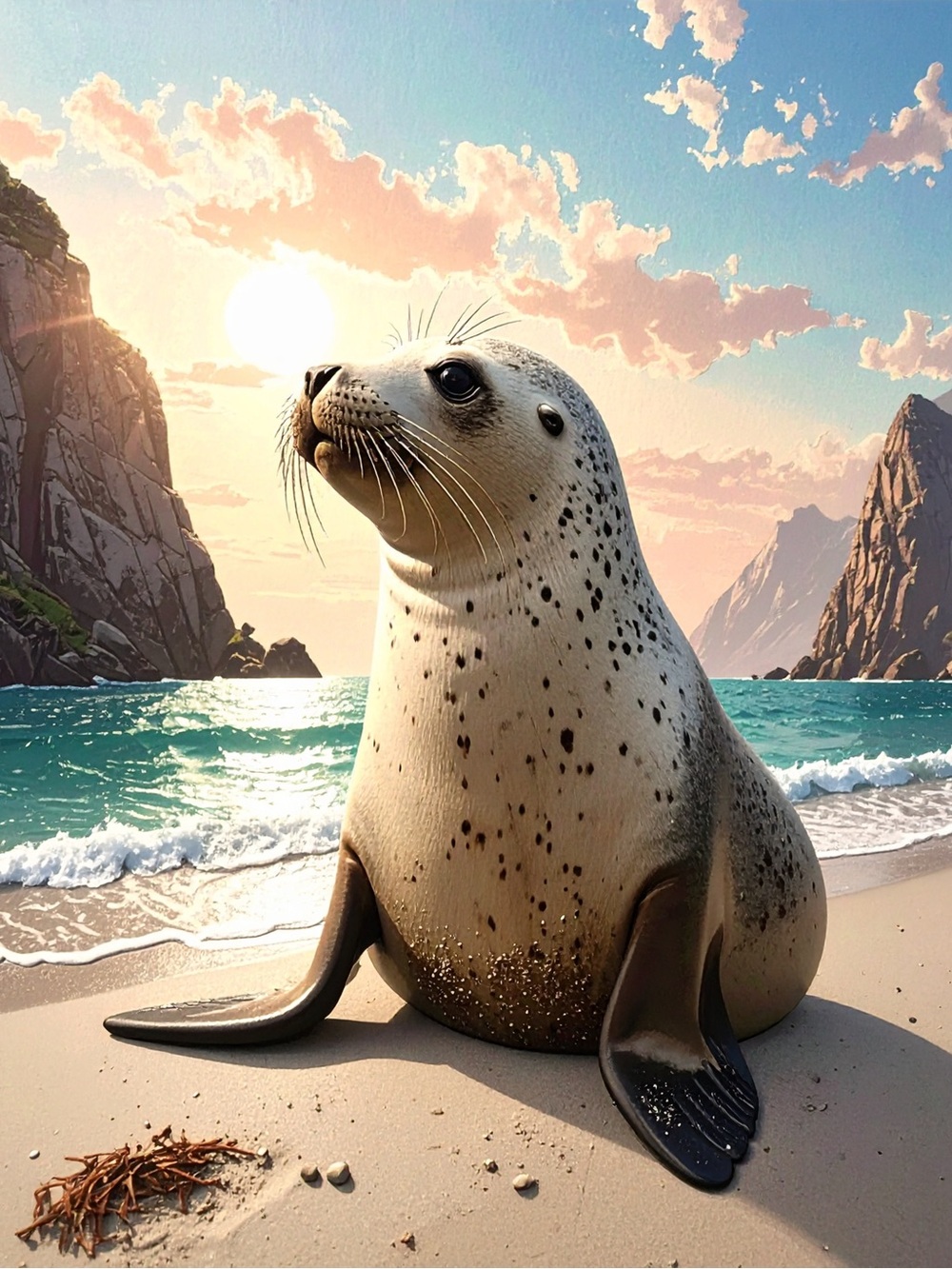 Spotted Seal Art Print - Cream and Black - Nautical Wall Art